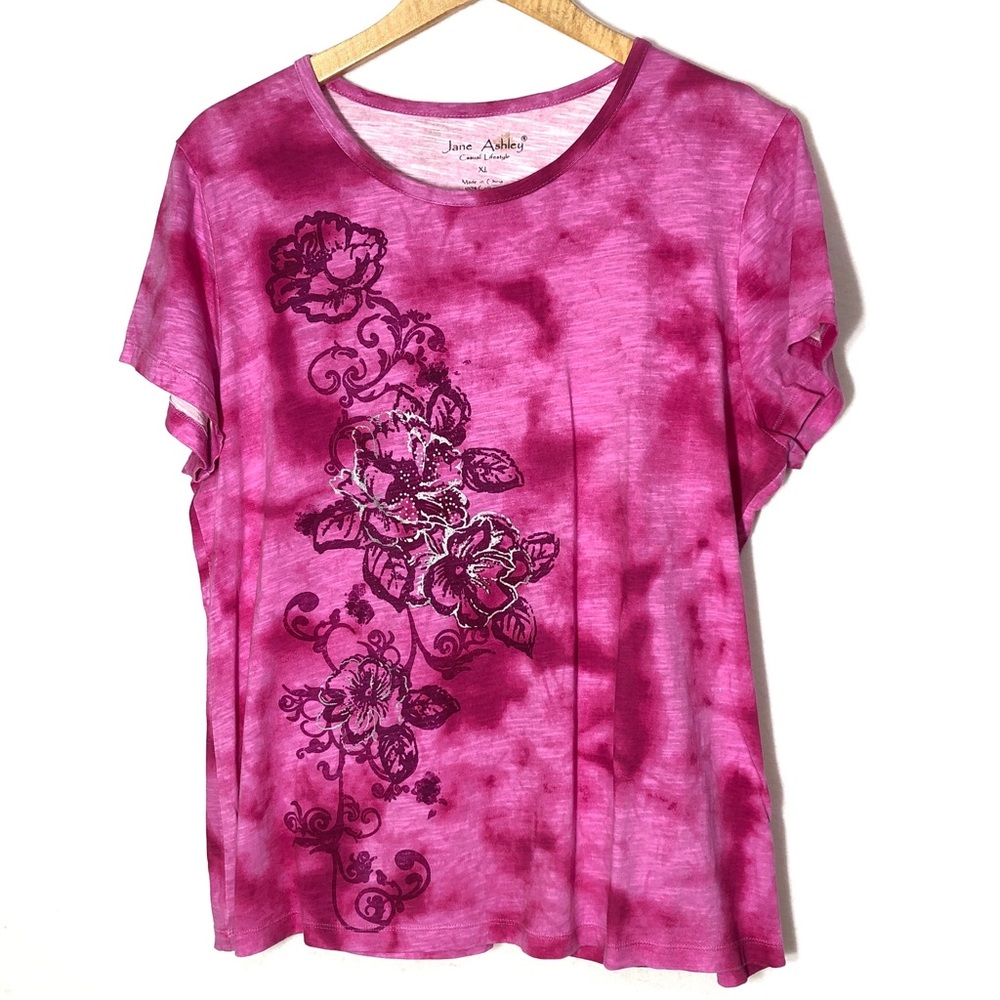 Jane Ashley Tie Dye Tshirt Pink Floral Fall Casual
